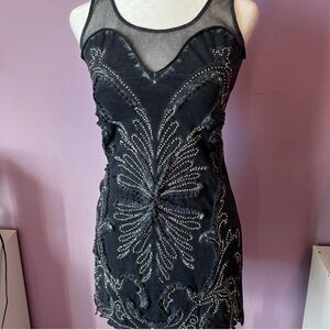 Free People Womens Dress Size XS Ice Ice Baby Navy Blue Beaded Mini